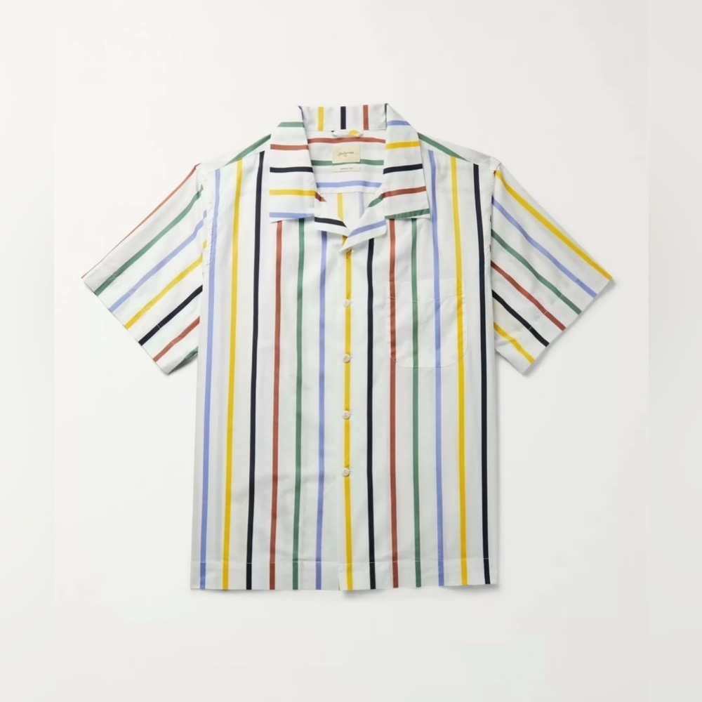 Bellerose Faraway Camp-Collar Cotton-Poplin Shirt Striped Size M Short Sleeve